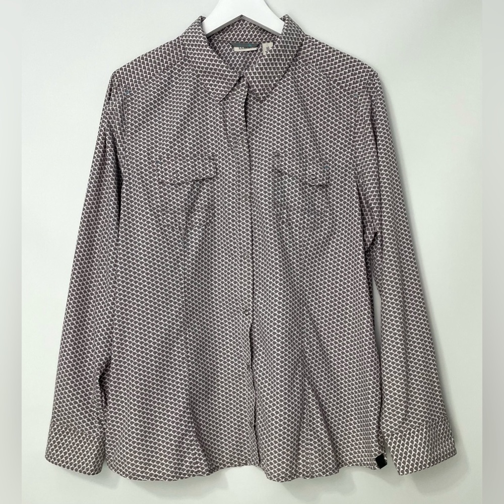 LL Bean Isleboro Outdoor Performance Button Down Collared Shirt Gray/White Sz XL